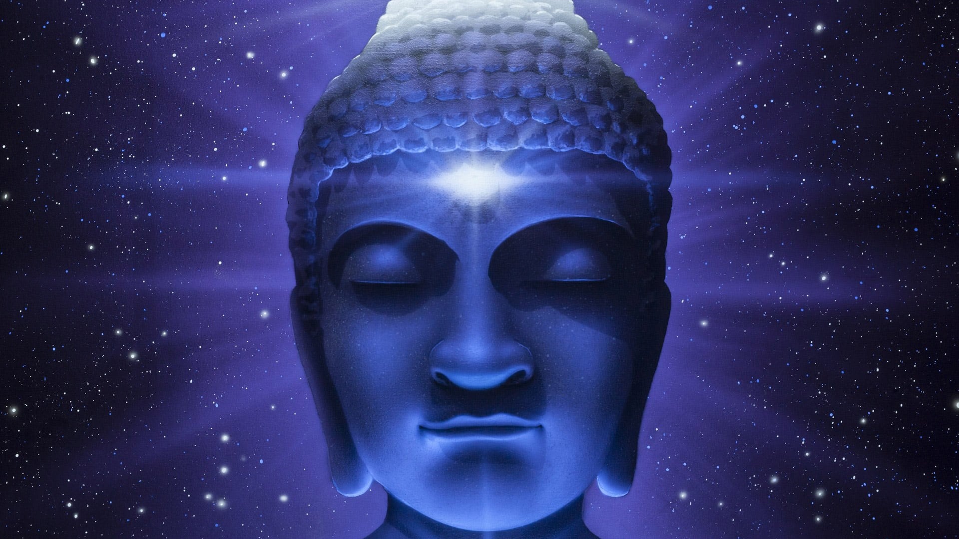 Black light Buddha mural